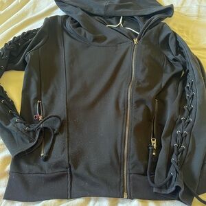 Thick Moto Style Hooded Sweater Braided Details